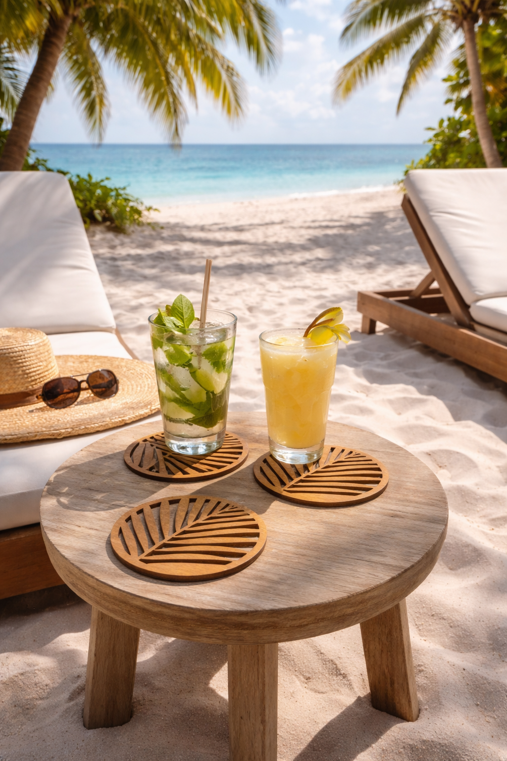 Round Wooden Drink Coasters Set with Holder “Palm” – Lignaris