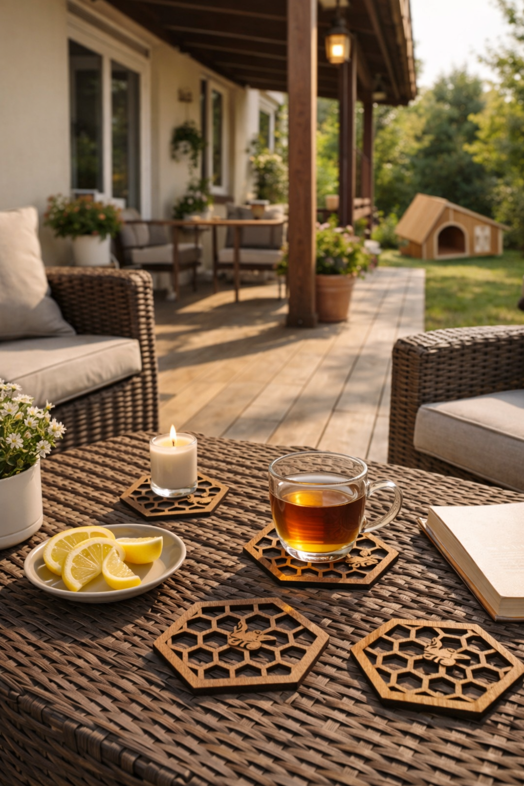 Hexagon Wooden Drink Coasters Set with Holder “Honeycomb” – Lignaris