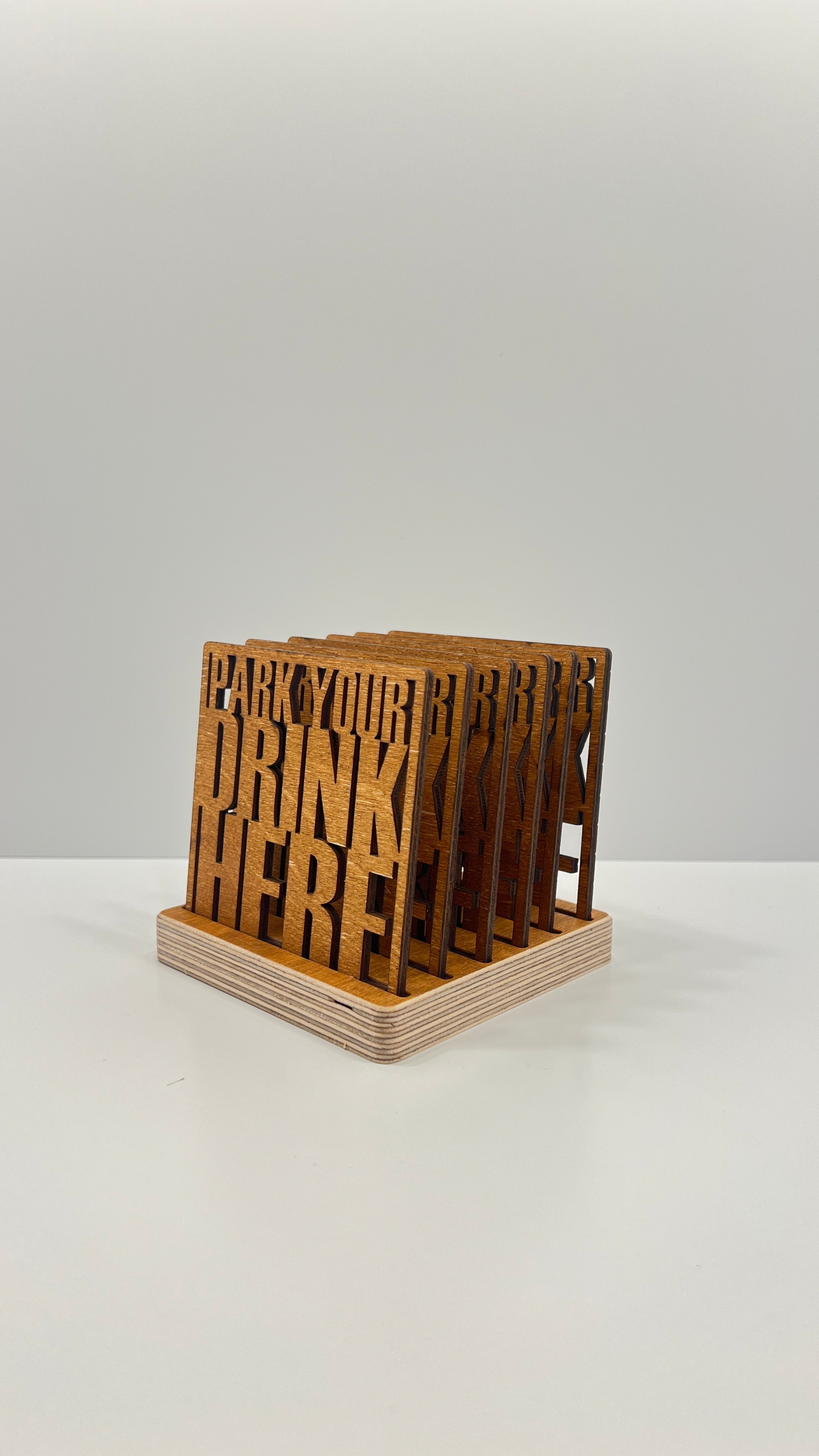 Wooden Drink Coasters Set with Holder – Park Your Drink Here – Lignaris