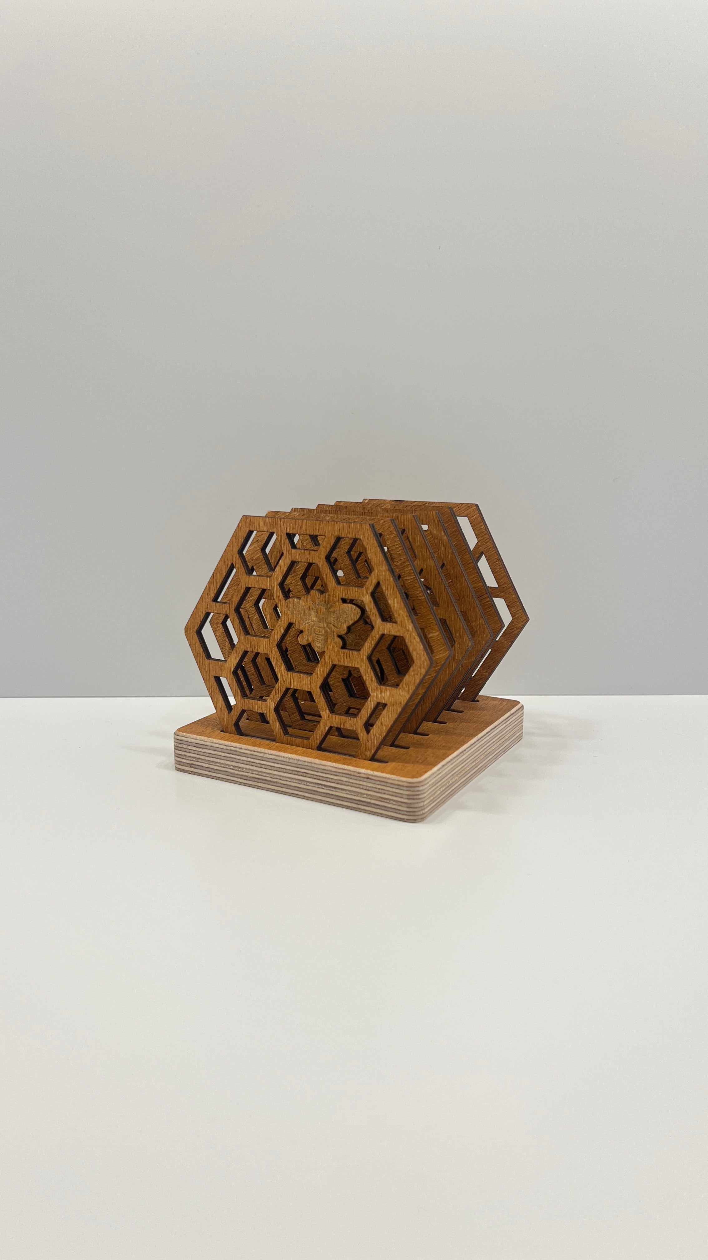 Hexagon Wooden Drink Coasters Set with Holder “Honeycomb” – Lignaris