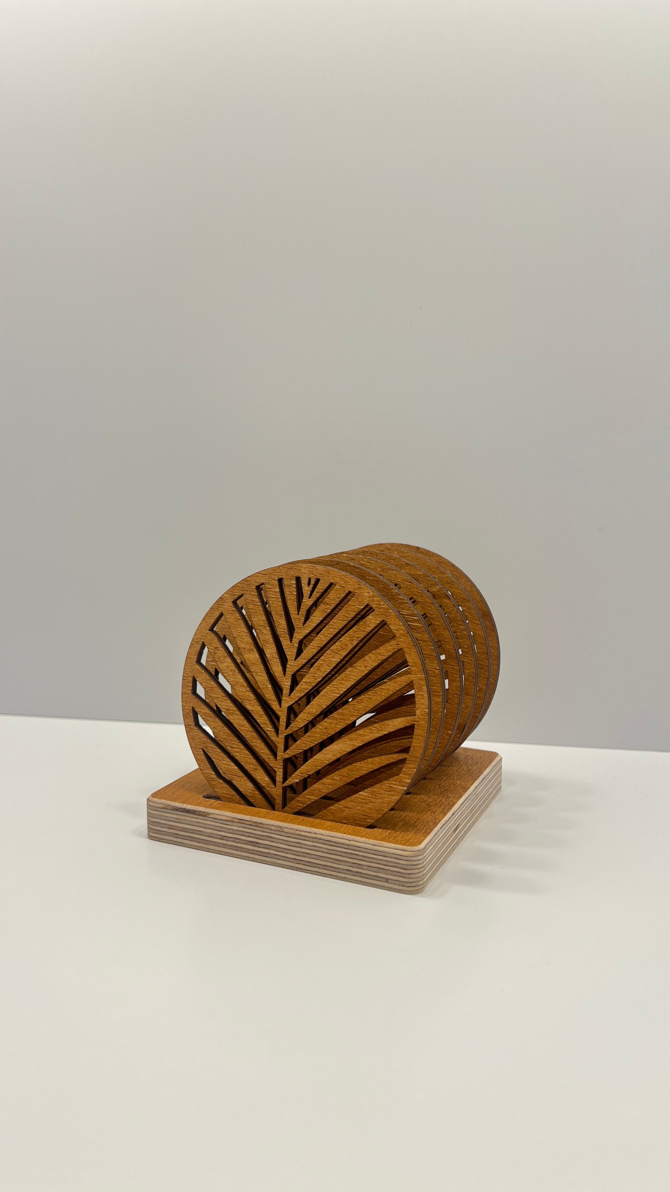 Round Wooden Drink Coasters Set with Holder “Palm” – Lignaris