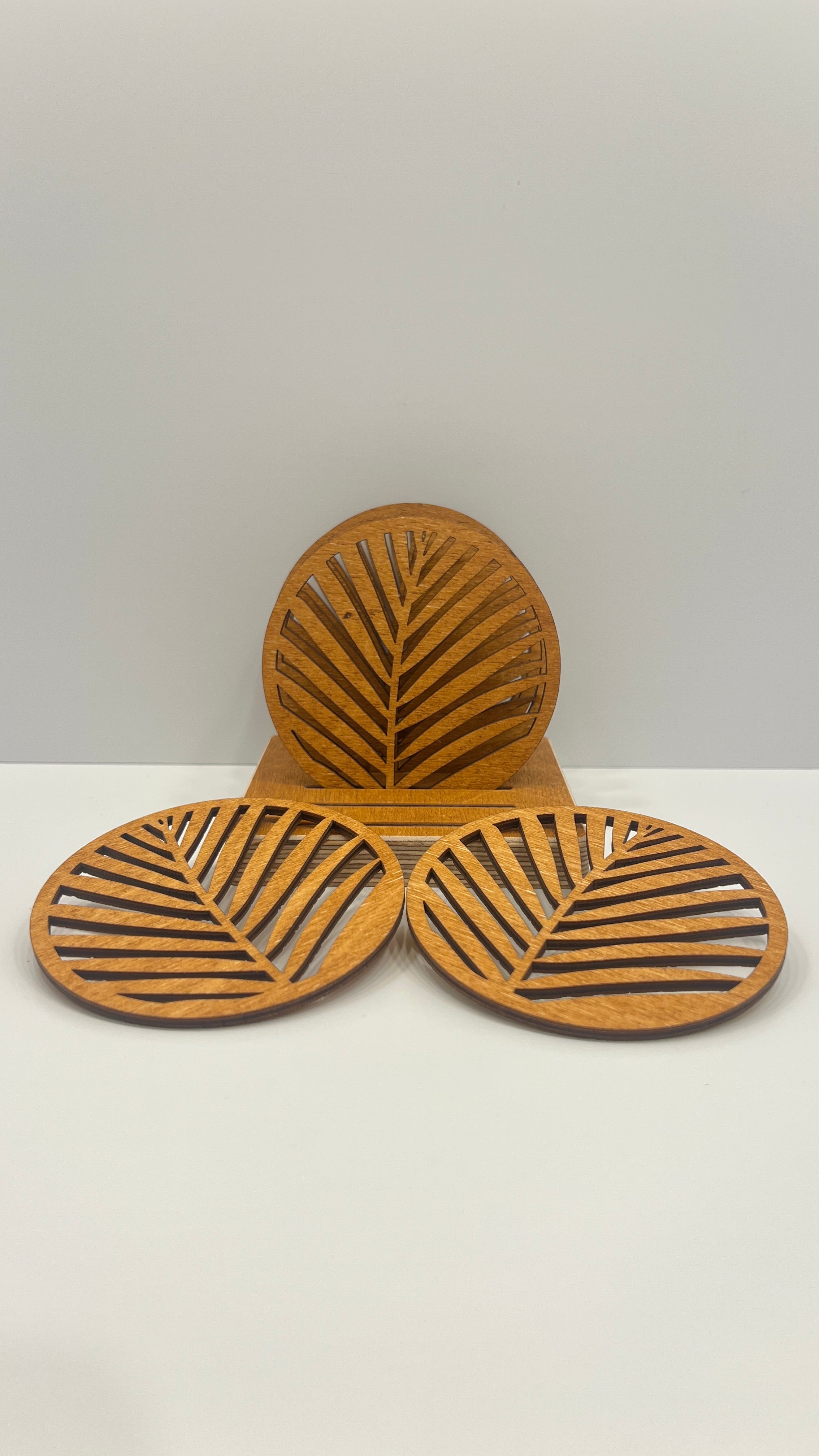 Round Wooden Drink Coasters Set with Holder “Palm” – Lignaris